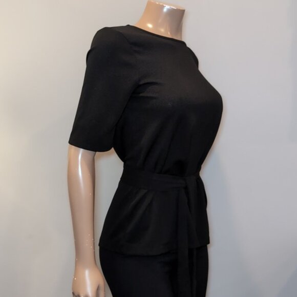 3/$20 Reitmans Tie Waist Blouse Short Sleeve Black Crew Neck Top Size Small - Picture 6 of 11